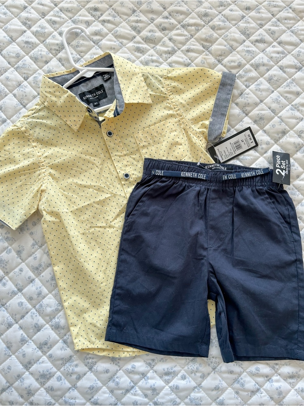 Kenneth Cole Boys' Yellow Dot Shirt & Navy Shorts Set NWT • Size 4T